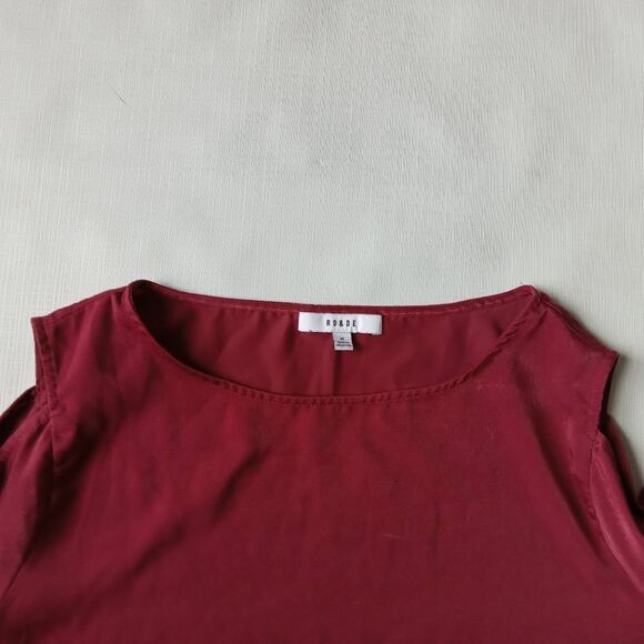 Ro & De Maroon Red Lace Up Bell Sleeve Cold Shoulder Blouse Women's Size Medium - Picture 7 of 15